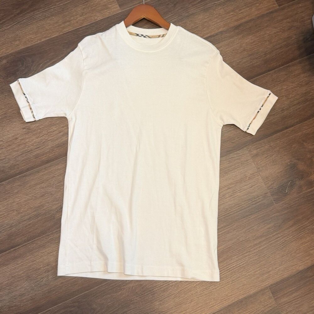 Burberry Golf T Shirt Mens Medium White Nova Check Trim Sport Fit Portugal